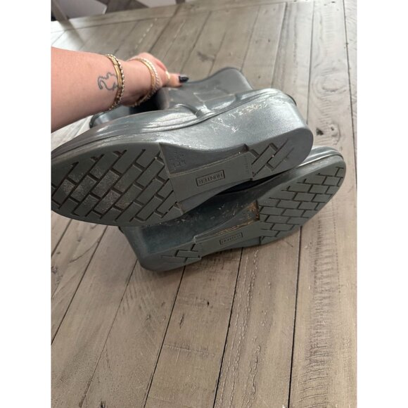 HUNTER Kellan Wedge Heel Mid Calf Rubber Rain Boots Grey Green Size 8M 9F - Picture 8 of 8